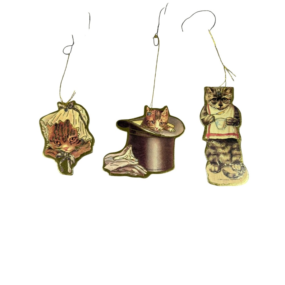VTG 1985 Christmas Reproductions Die Cut Cat Ornaments Set 3 Christmas Kitten
